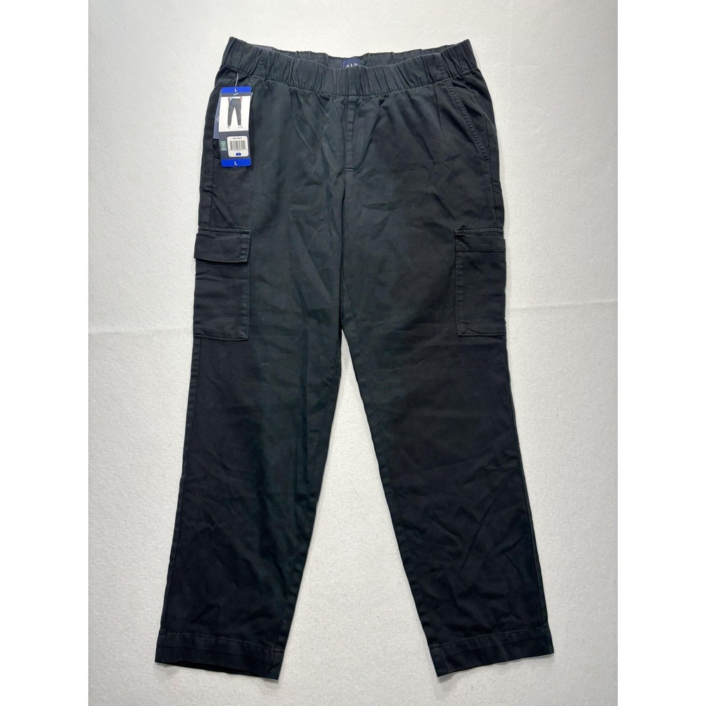 Gap Twill Cargo Pants Mens Large Black Elastic Waist Straight Leg Casual Outdoor